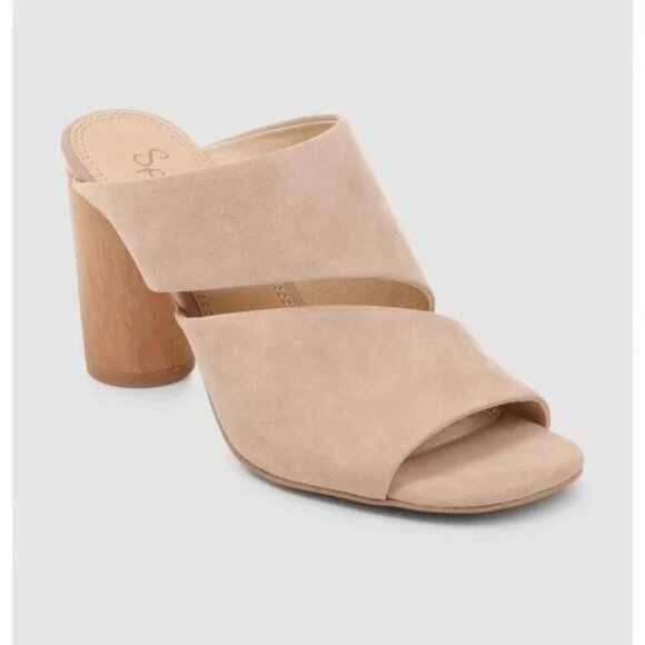 Splendid Serenade Suede Block Heel Sandal Wood Sided Neutral Transition Size 9.5 - Picture 1 of 10